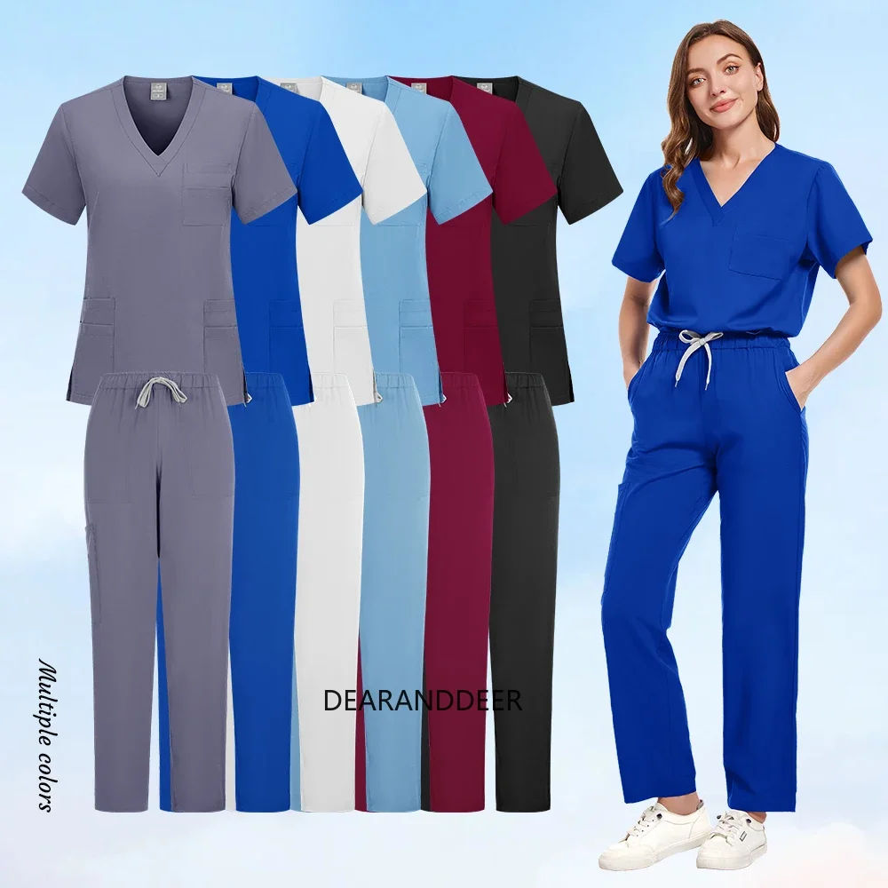 

Dental surgery nursing coat suit operating room medical scrub short sleeve pharmacy nurse uniform hospital doctor work clothes