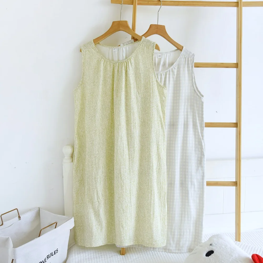 

Thin Sleeveless Nightgowns Woman Sleep Round-Neck Nightdress Summer Floral Pajama Dress Nightdress Woman Nightie New Homewear