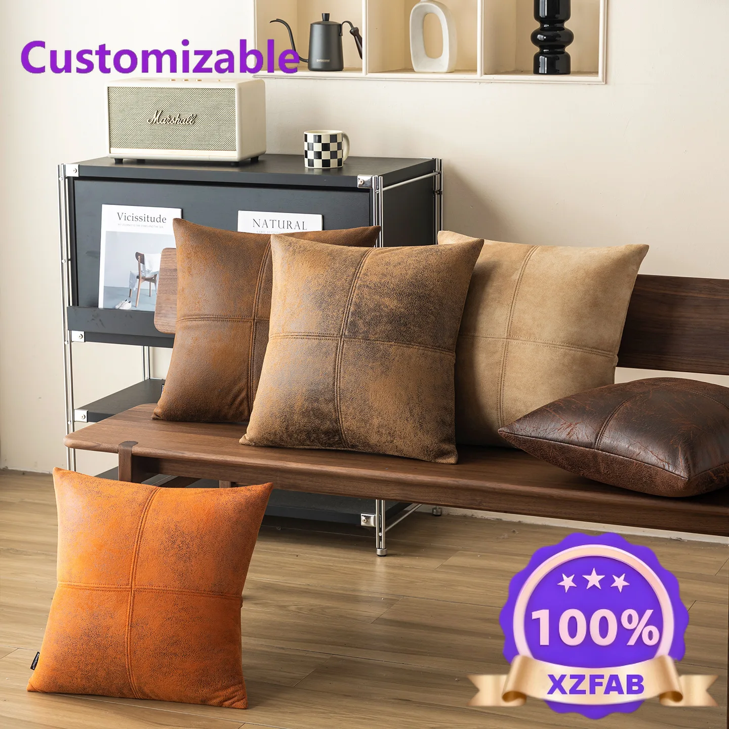 Factory Direct 2026 Home throw pillow living room sofa suede cushion simple splicing high-end light luxury bed pillow with pillo