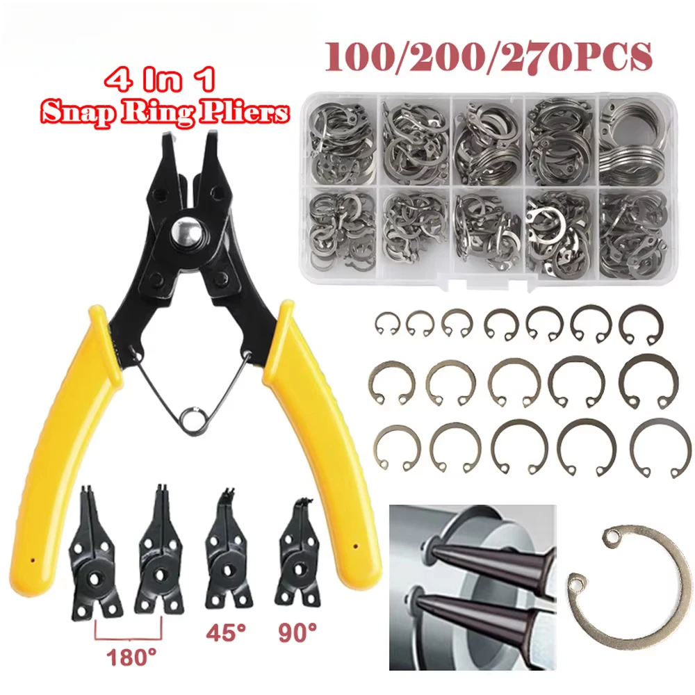 

200PCS 304 Stainless Steel Retaining Circlip Set Snap Ring E-Clip Washer Assortment for Shaft Fastener 8-18mm