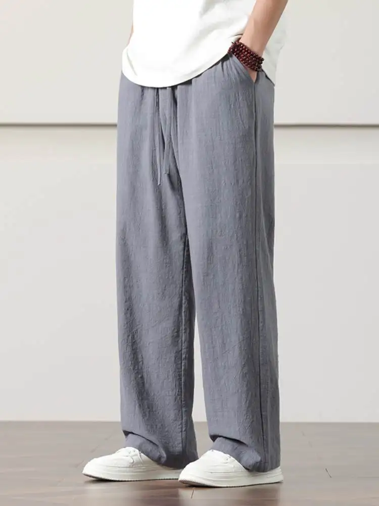 

Men's High-End Linen Pants Summer Thin Loose Straight Casual Cotton Linen Pants Dra Wide Leg Pants Breathable Lightweight