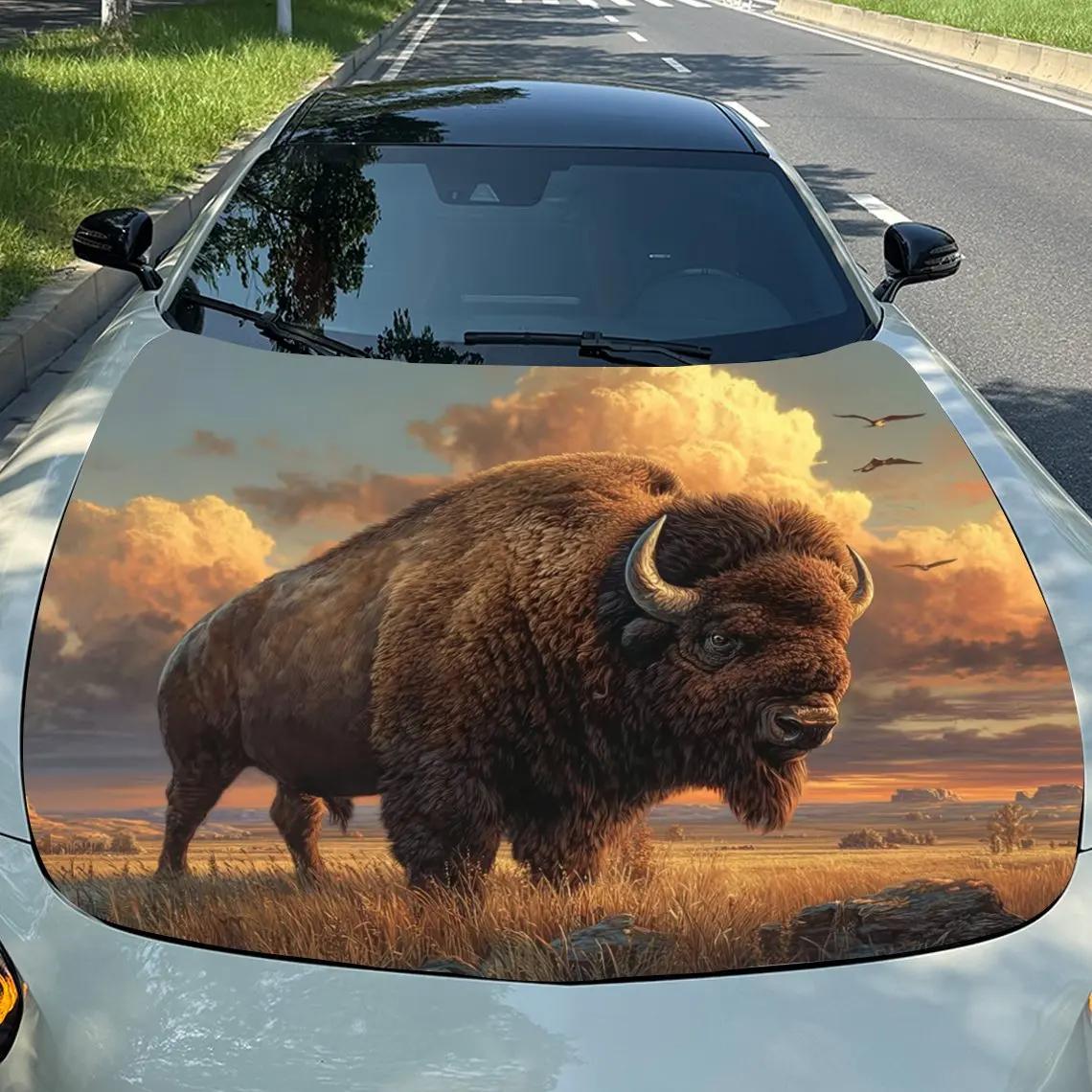

Buffalo Pattern Car Hood Stickers, Colorful Vinyl Stickers, Truck Patterns, Engine Hood Car Parts Decoration Stickers, Car Decal