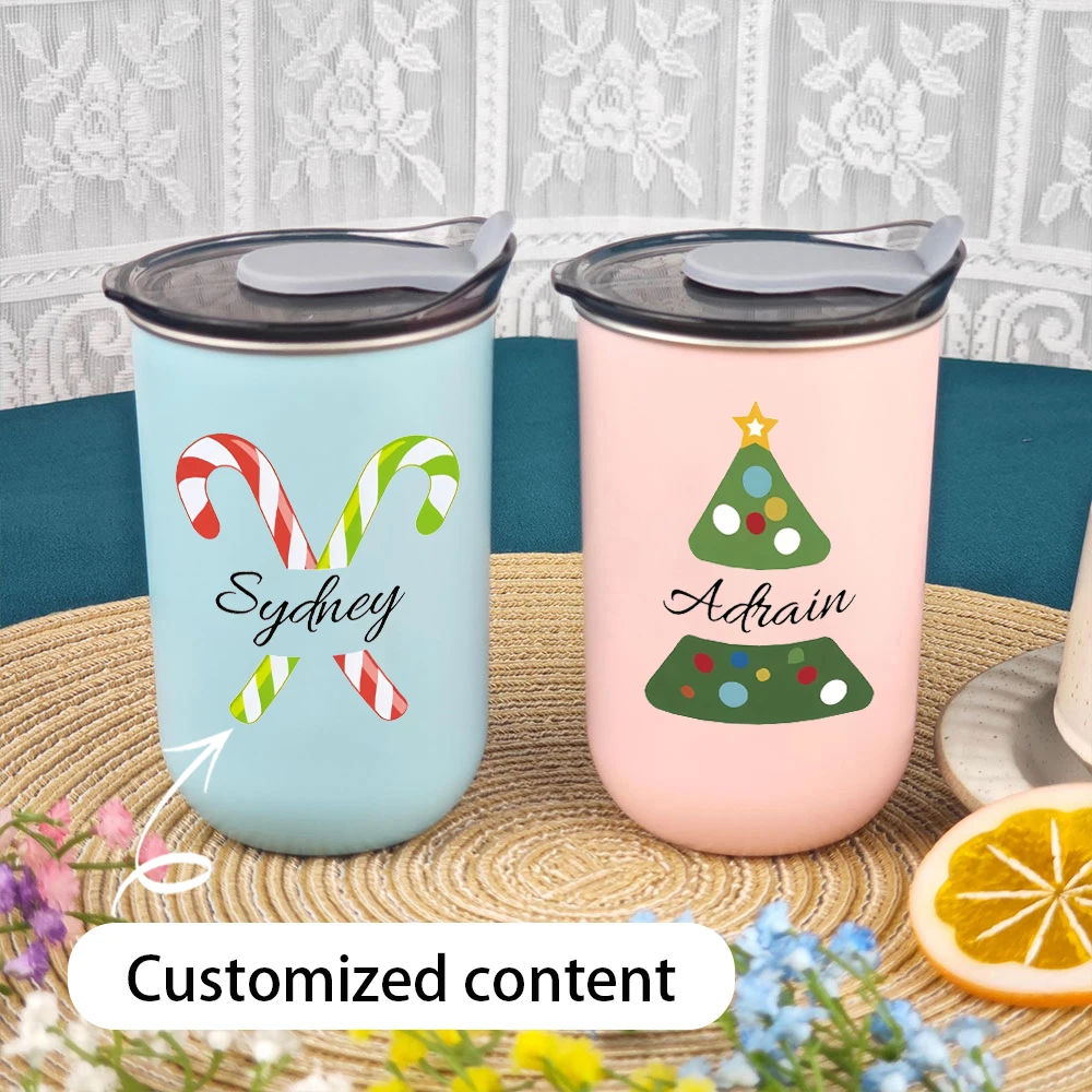 

Personalized customized stainless steel cup, Christmas patterned beverage cup with lid, perfect for Christmas cup gifts