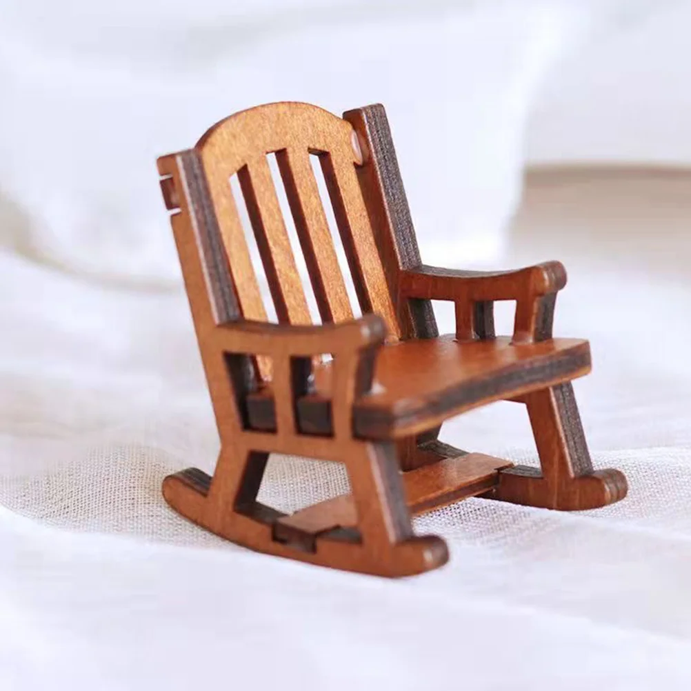 

2 Pcs Dollhouse Rocking Chair Mini Furniture Adorable Miniature Rocking-chair European Style Decorative Birch DIY