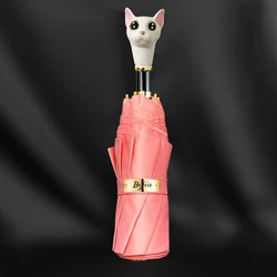 Creative Cat Head Folding Umbrella Women Cute Pink Long Handle Sunny Umbrella Girls Mini Rain Umbrellas Portable Car Umbrellas