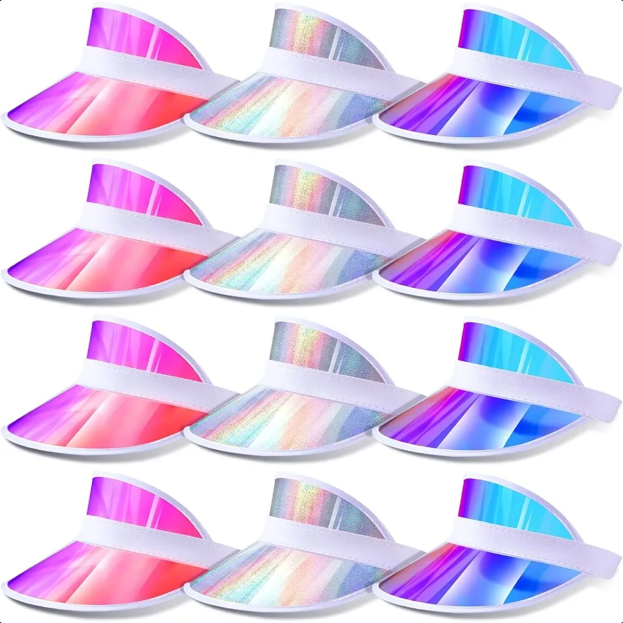 

Jadive 12 Pcs Sun Visor Hats Adjustable Beach Golf Cap Clear Visor Hats for Women Men UV Protection Translucent Outdoor Sier Pu