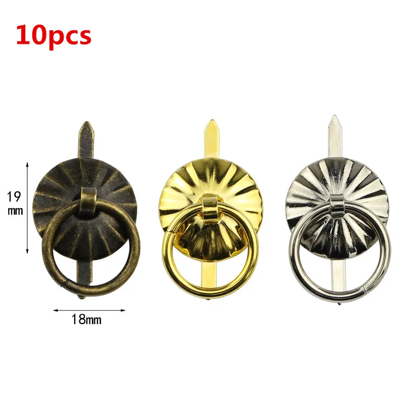 10pcs Vintage Iron Ring Pull Handles, 19mm Antique Bronze/Gold/Silver Drawer Knobs for Jewelry/Wine/Gift Box & Wooden Case