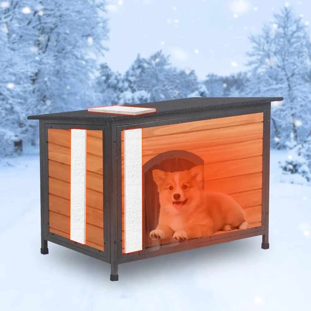 

Outdoor Insulated 34.3 L Dog Kennel 6 Sides All-Round Foam Winter Weatherproof for Small Medium Dogs with Strong Metal