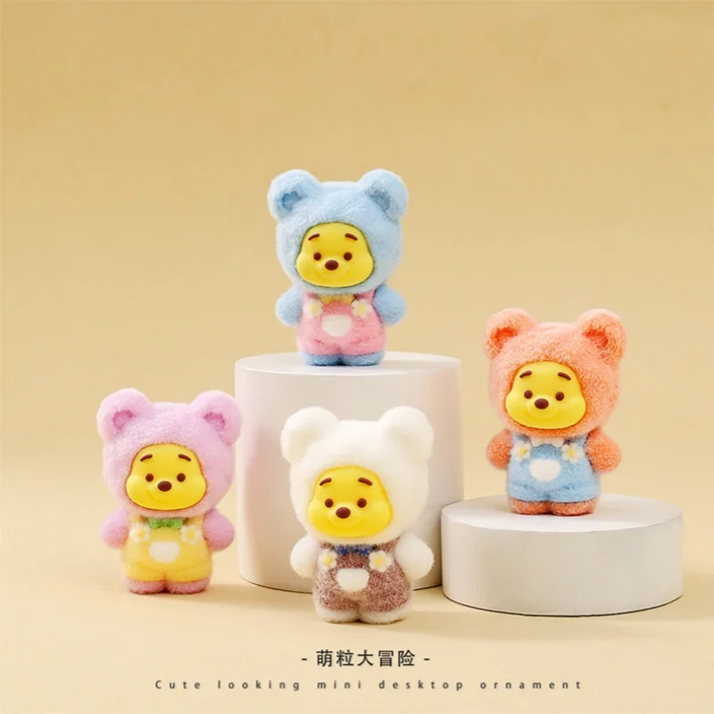 

Disney Cartoon Flocking Bear Blind Box Cute Doll Desktop Small Ornament Trendy Collectible Blind Bag for Gift Decoration
