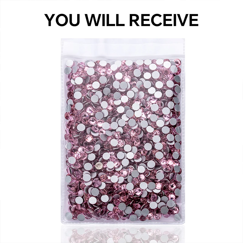 SS4-SS34 Pink / Light Rose Color Rhinestone for Nail Art, Flat back Non Hotfix Glue on Nail Art Rhinestones Crystals Stones