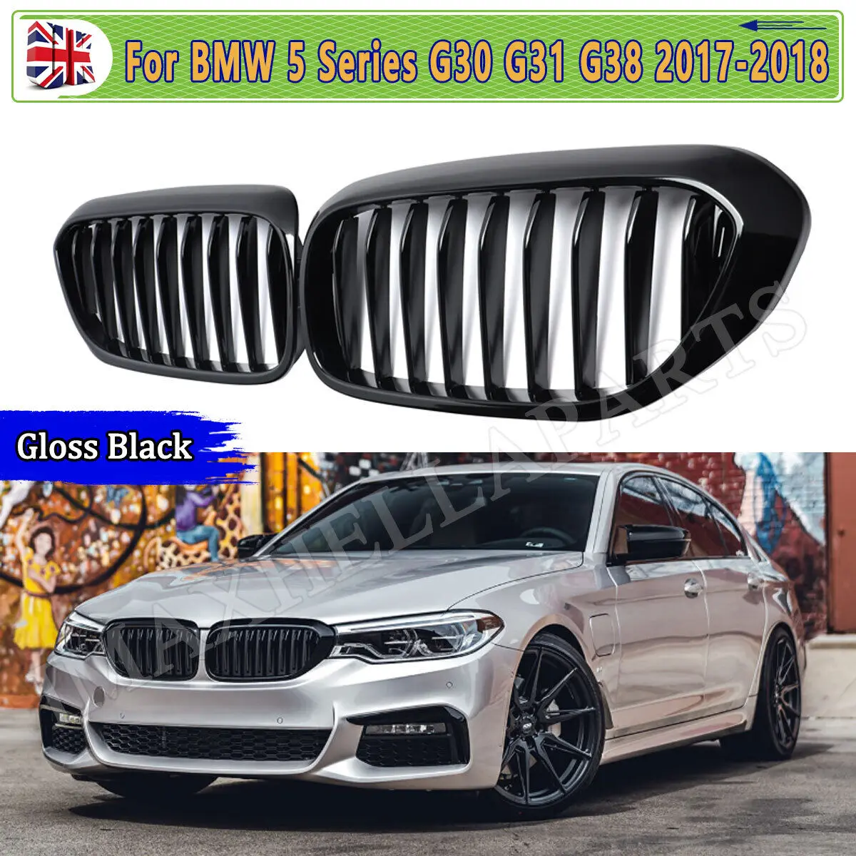 

For BMW 5 Series G30 Front Kidney Grill Grilles G31 G38 518d 520i 530d 540d 2017 2018 Gloss Black Automotive Grille A Pair Grid