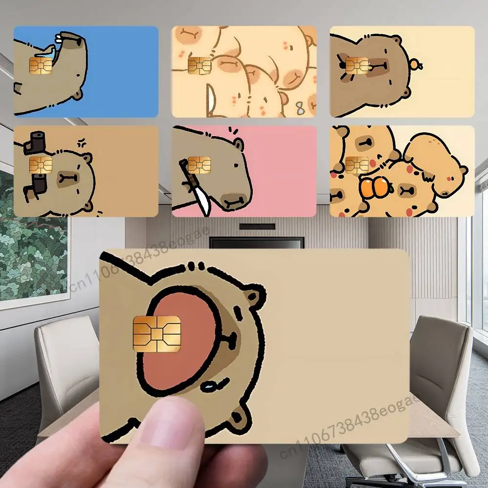 

Emoticons Cute Capybara Card Sticker PVC Film Skin Sticker For Debit Waterproof 4PCS Film Small Large Chip