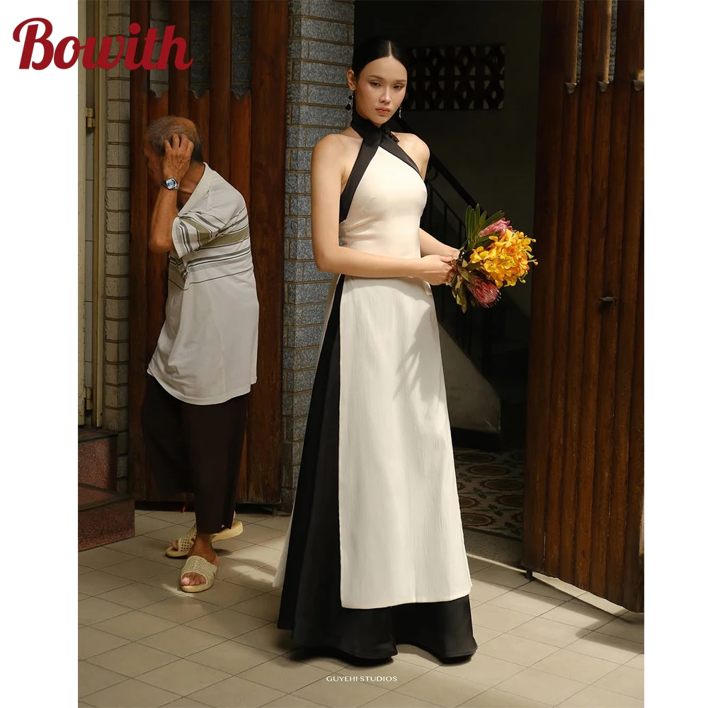 

Bowith Contrast Color Evening Gown Halter A-line Sleeveless Prom Gown Elegant Party Dresses Customized Gown for Women