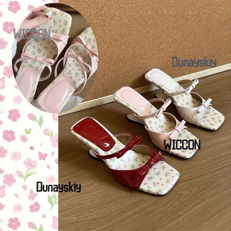 

Jirai Kei high quality kawaii French elegant wedge heel slippers butterfly bow high-heeled sandals cosplay costume accessions