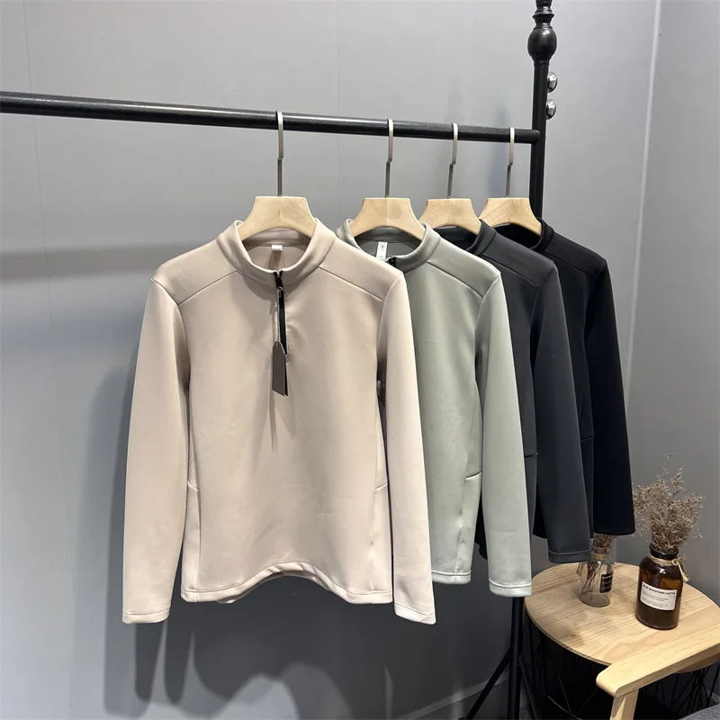 Spring new elastic soft air layer half zipper stand up collar sports and leisure long hoodie for men