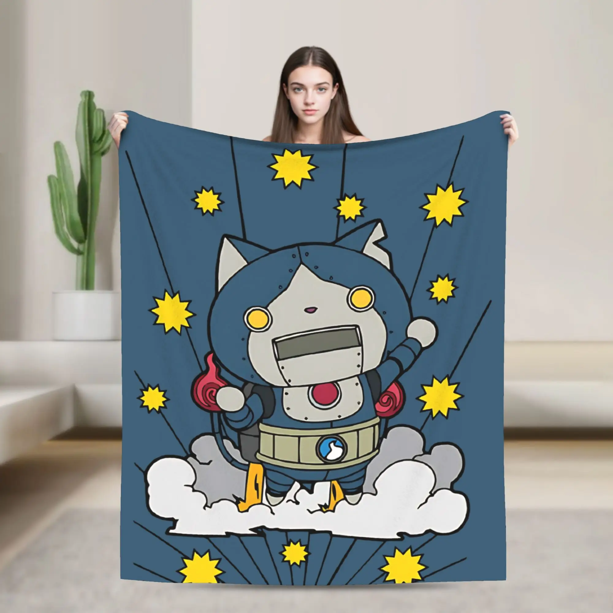 Yokai Watch Game Flannel Throw Blankets Robonyan Blankets for Sofa Bedroom Soft Bedspread