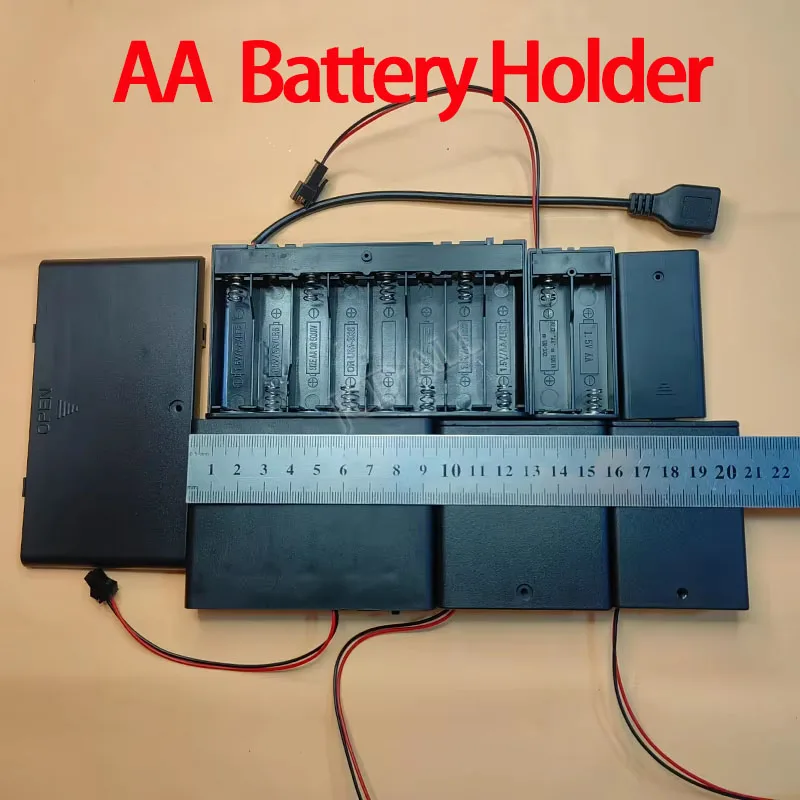 2/3/4/6/8Slots AA Battery Holder Box Case With Switch Cover PH2.0 XH2.54 SM 2Pin Terminal Wire DC USB Batteries Container
