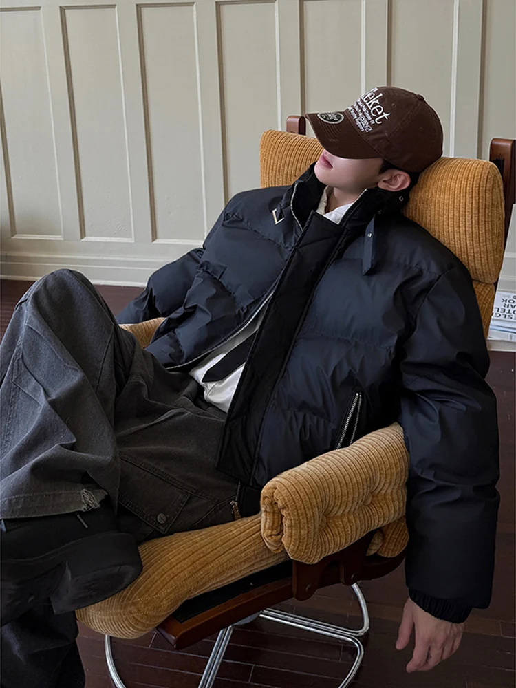 معطف Warmth Thiened ort American Sle Cotton Jaet للرجال شتوي عالي التصميم بحزام وياقة واقفة ملابس خارجية