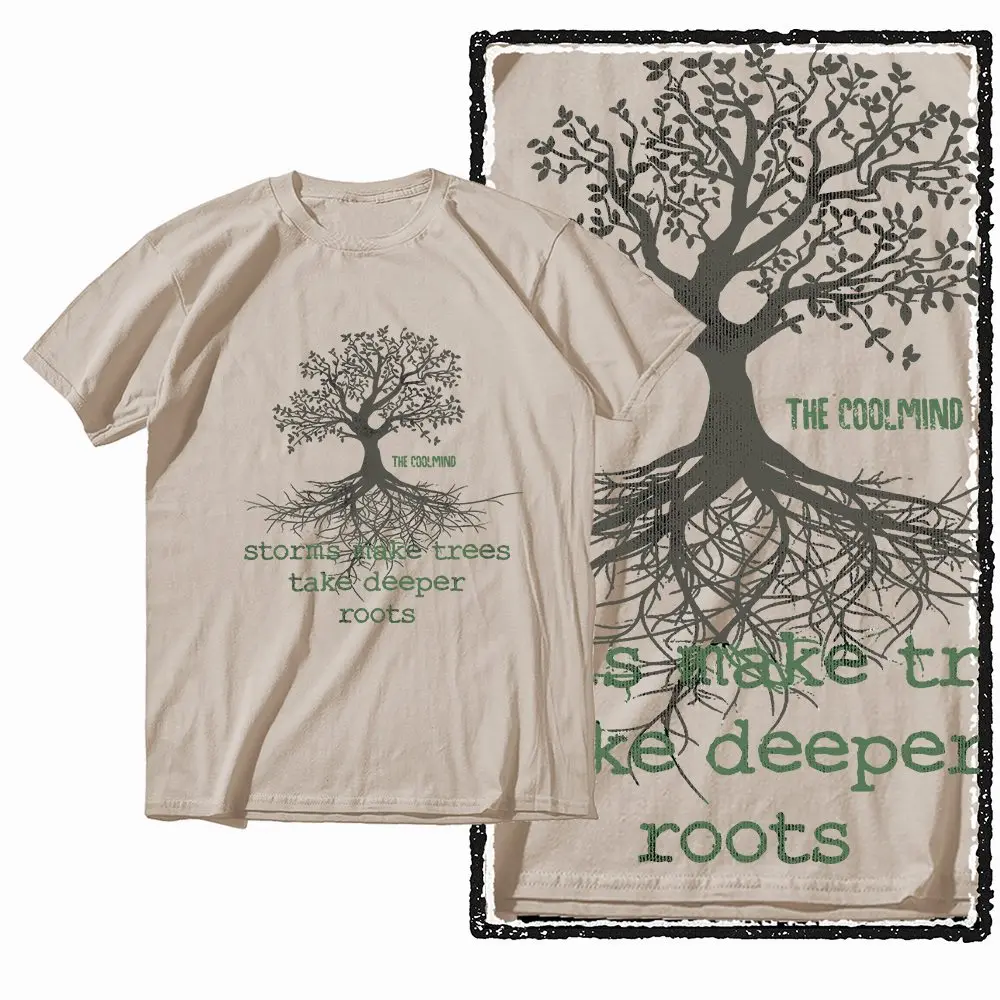 G43 Beige Cotton Men's Big Size Yggdrasil Graphic T-shirt |  Streetwear Cool O-neck men's Tee Tshirt