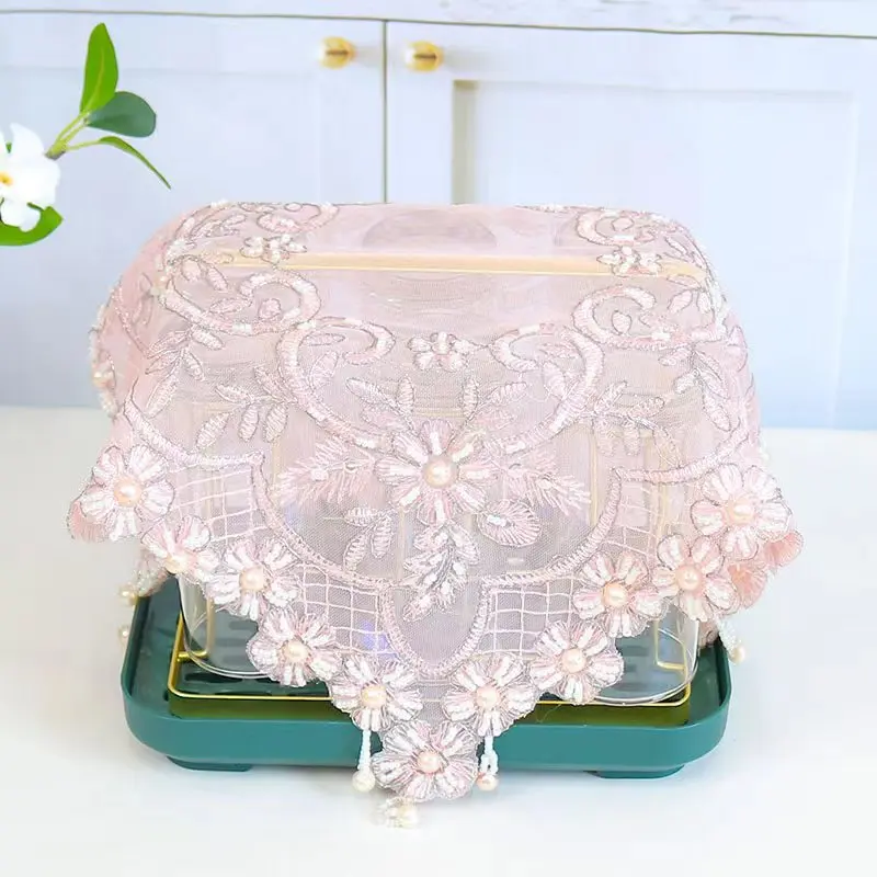 Popular pink beads flowers Embroidery table cloth cover wedding tablecloth kitchen Christmas Table decoration and accessories