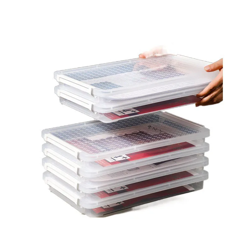 Plastic A4 Document Storage Box Thicken Transparent Dampproof Stackable And Non-deformable Document Cases Desk Paper Organizers