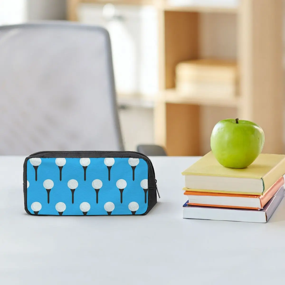 Golf Ball And Tee Pattern (Cyan Blue) Pencil Cases Pen Box Pencil Bag Large Storage Pencil Pouch Storage Stationery Supplies