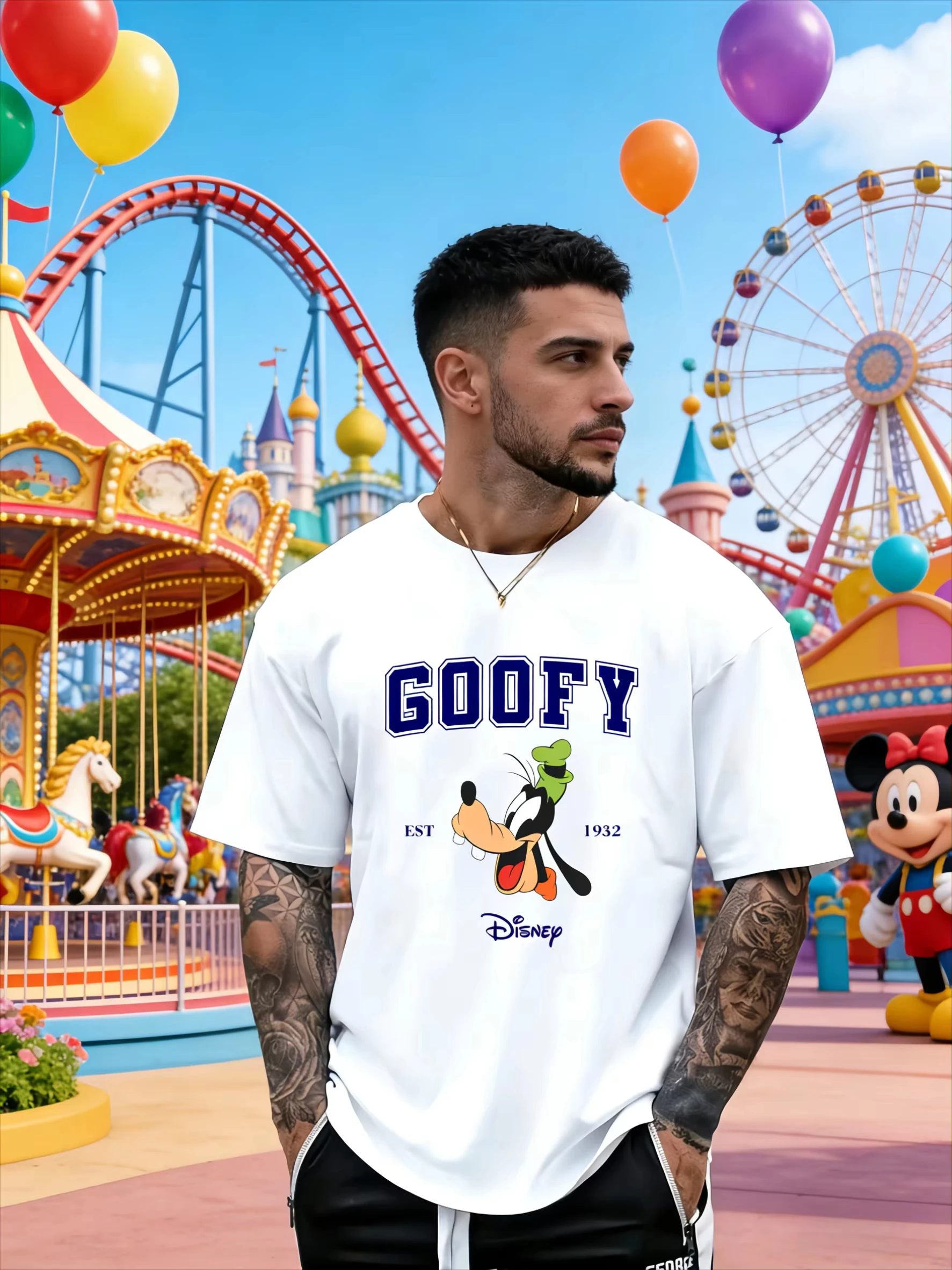 

Disney Goofy Print Pure Cotton T-shirt for Summer 2025-26, Fashionable Loose Short-sleeved, Unisplash Style