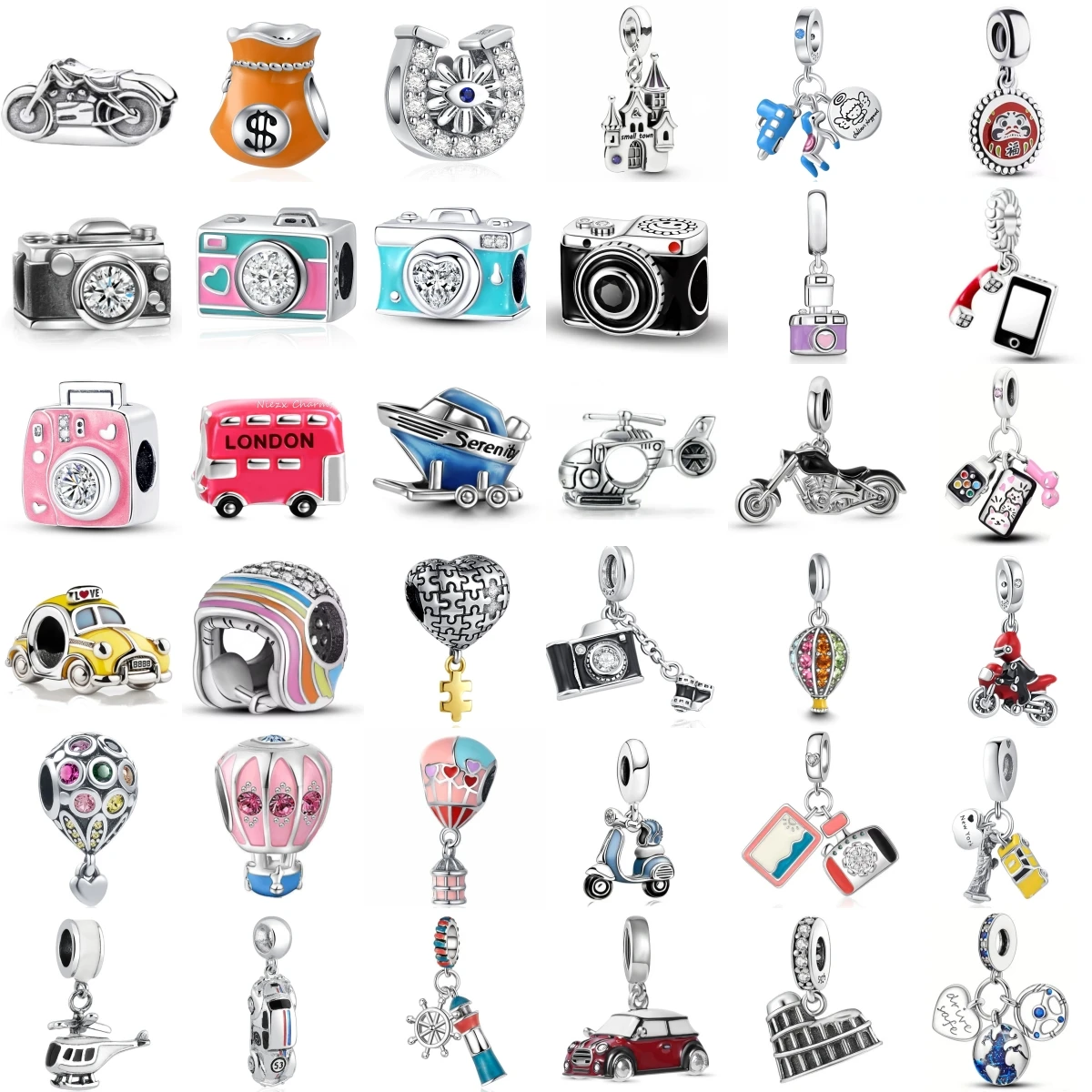 New 925 Sterling Silver Charm Fit Original Bracelet Accessories Women Jewelry Travel Series Camera Hot Air Balloon Motorcycle