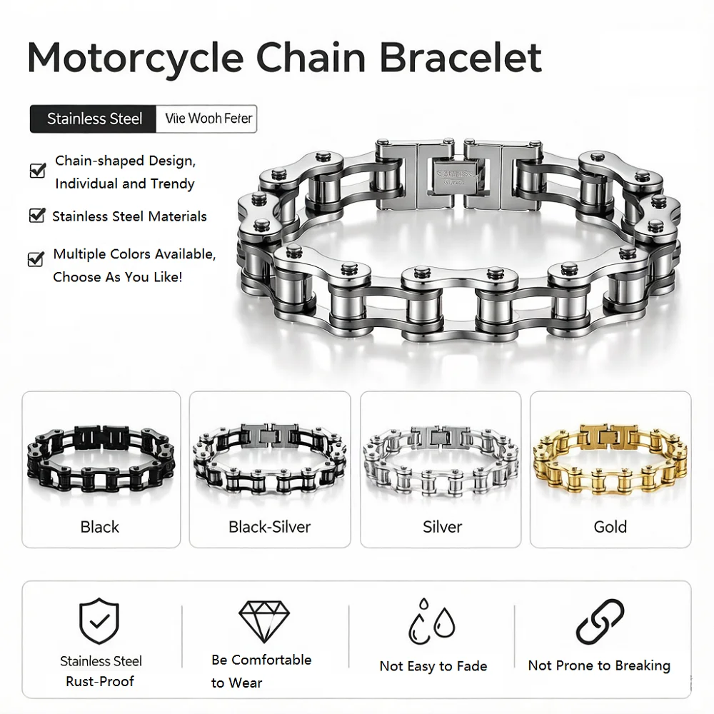 Herren Edelstahl Armband Fahrradketten-Armband Punk Rock Motorrad Biker Schmuck Vintage Rocker Stil Armband Geschenk für Männer