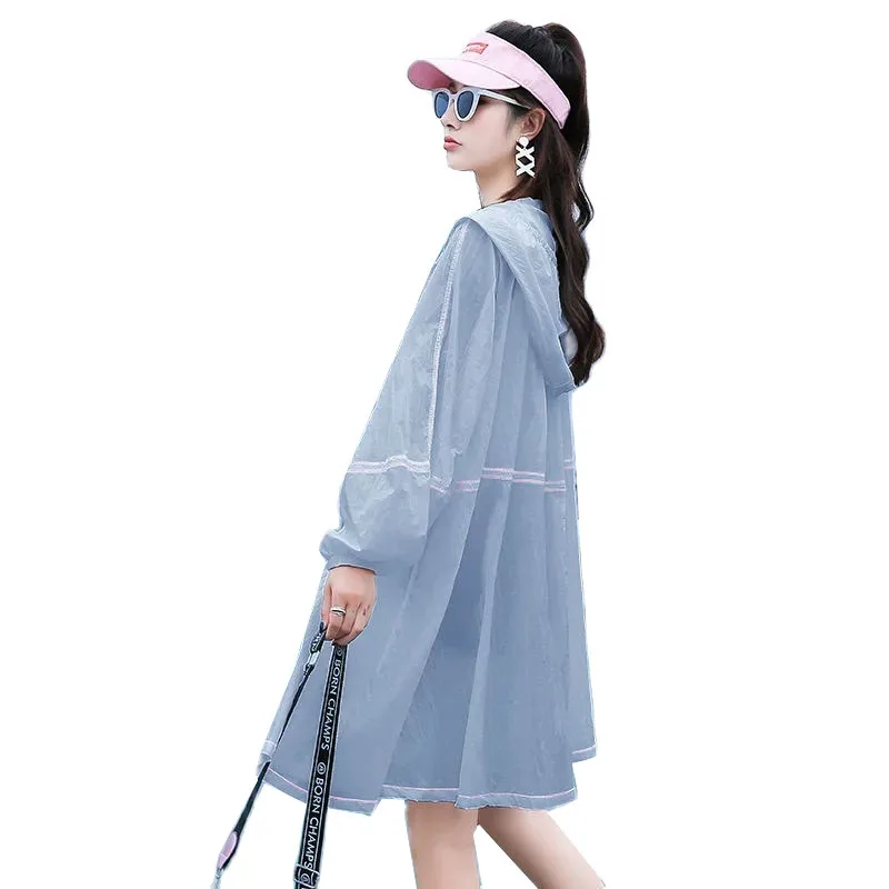 

Sun Protection Clothing Women's 2022 New Summer Thin wild Long Sleeves Mid-Length Anti-UV Breathable Hooded Jacket Women Tops