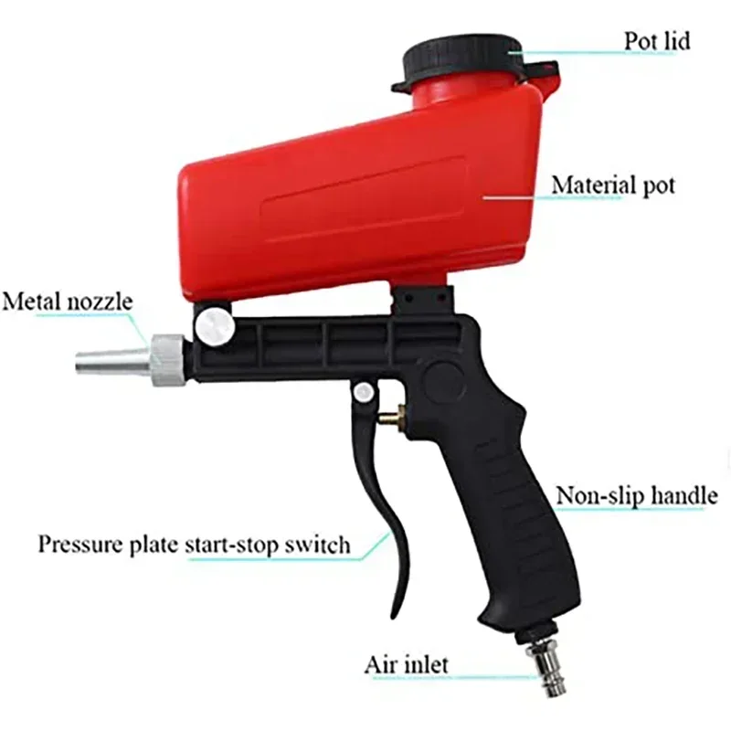 90psi Portable Gravity Pneumatic Sandblaster Gun Lightweight Aluminium Handheld Blasting Machine Gravity Adjustable Tool