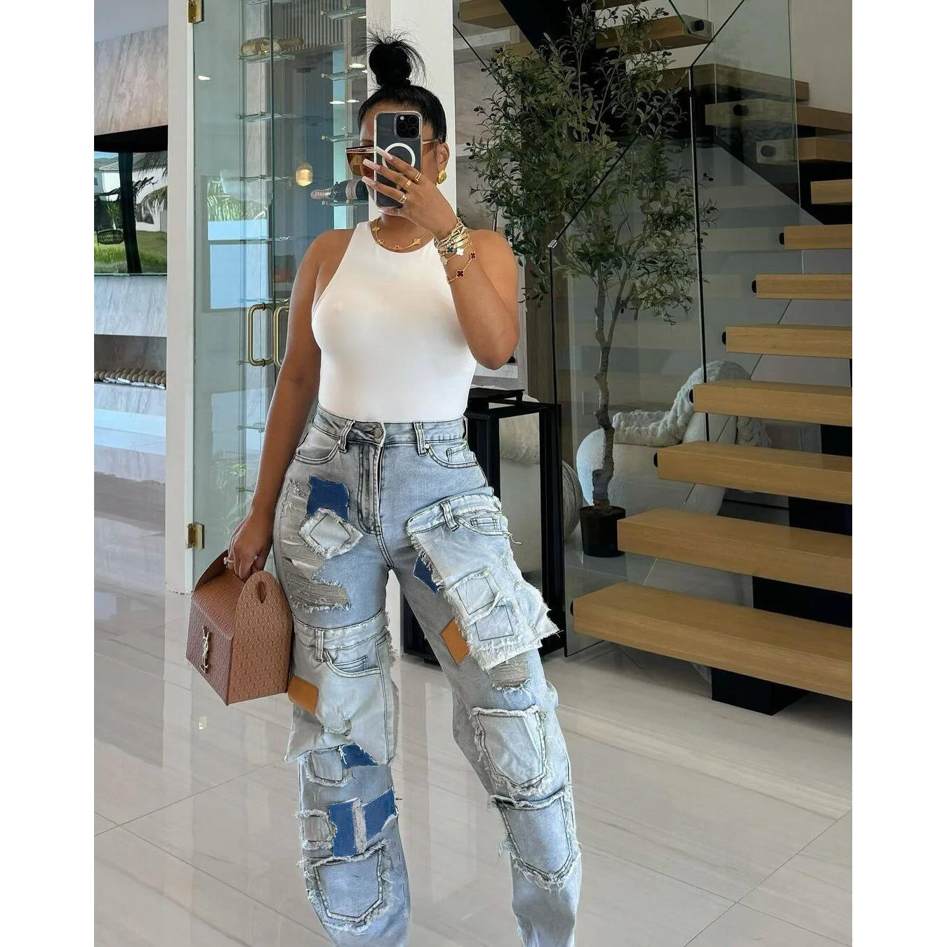 

Cargo Denim Pocket Pants High Waist Jeans Fashion Y2K Streetwear Women Winter Fall Clothes Trousers Denim Pencil Baggy Pants