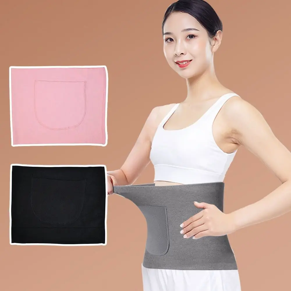 Waist Wrap with Double Pocket Thermal Belt Elastic Comfortable Slim Body Shaper Anti-Cold Wrap Band Warm Belly