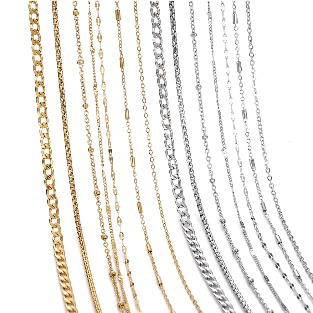 No Fade 2Meters Stainless Steel Chain Gold Lips Spacer Beads Chain DIY Handmade Necklace Bracelet Jewelry Making Supplies ﻿
