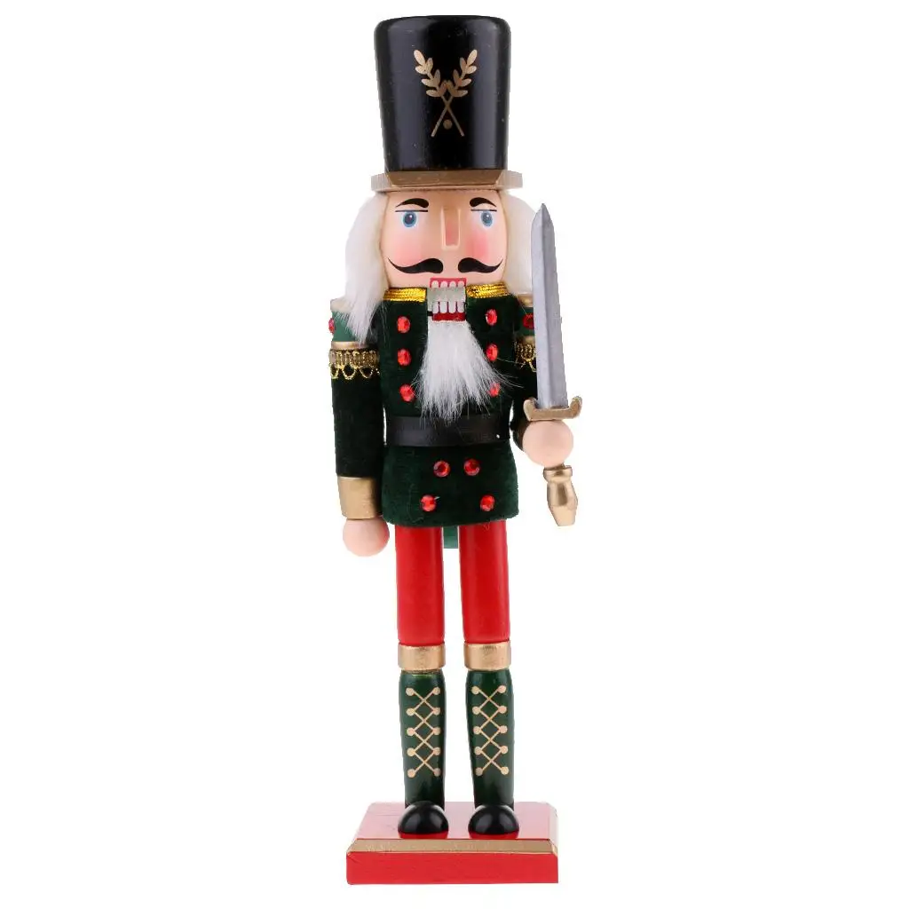 Handpainted 30cm Wooden Costume Nutcracker King Soldier Figures Figurine Home Ornaments Kids Christmas Gift Green