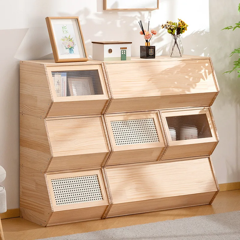 

Шкафы для хранения из массива дерева, которые можно складывать и комбинировать с многоярусными шкафами, а также простые бытовые контейнеры для хранения от пыли.