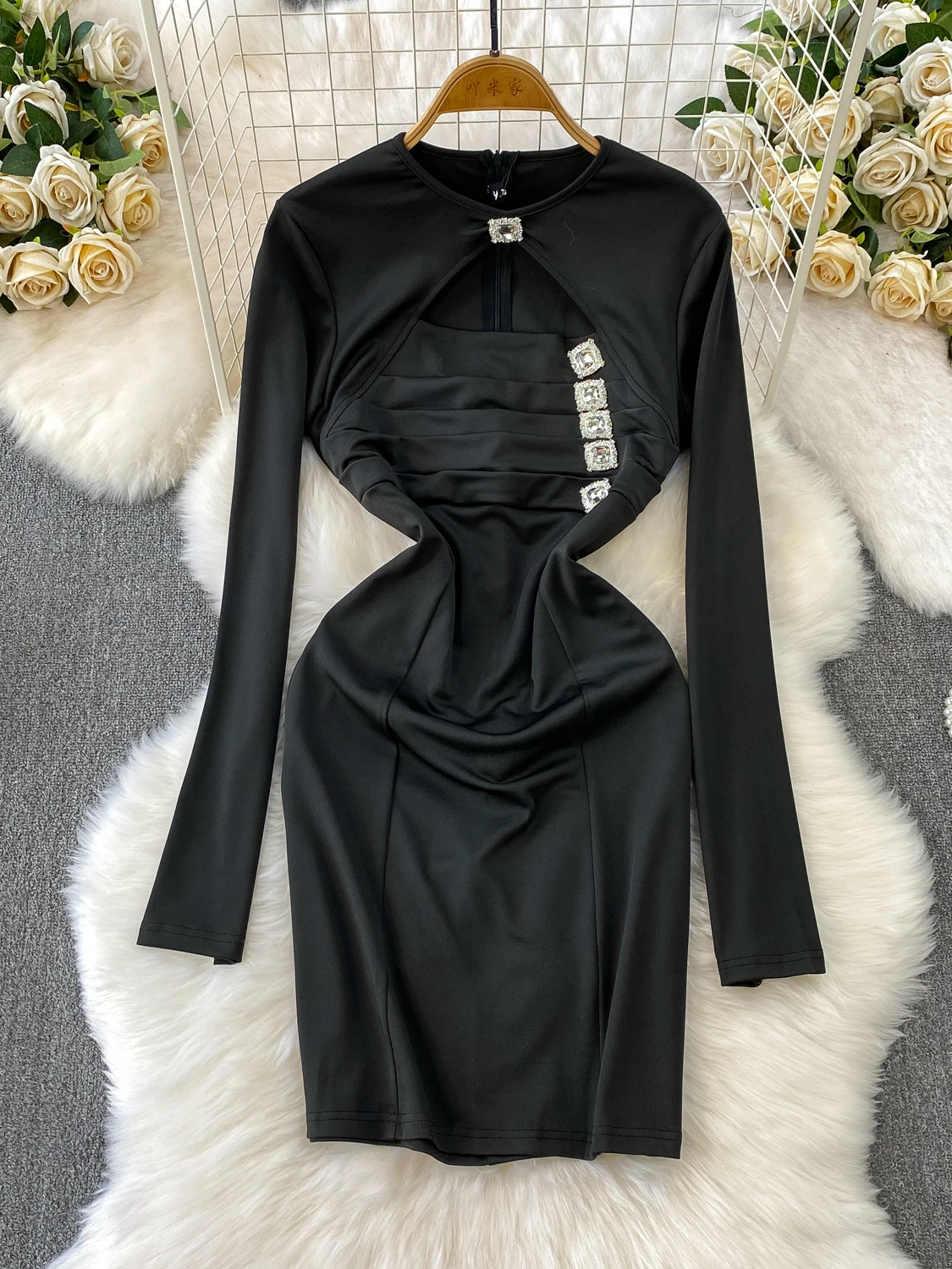 

Сексуальная плиссированная круглая юбка Ne Dr с открытыми бриллиантами, осенне-зимняя юбка трапециевидной формы с высокой талией