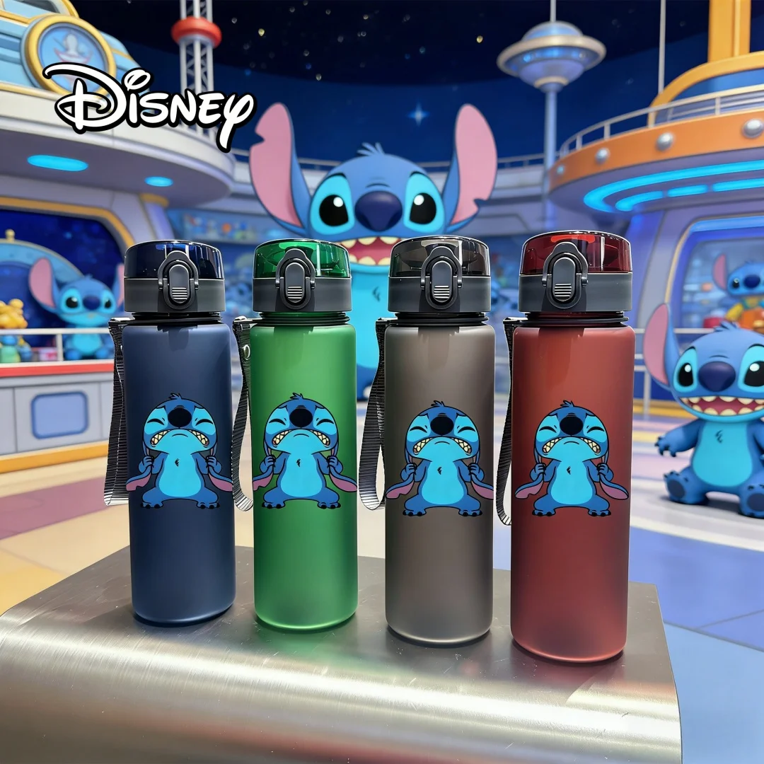 

3D Printed Disney Stitch Cartoon Pattern Water Bottle, Frosted Festive Design, New Push-Type Lid, Reusable, Lightweight, Travel