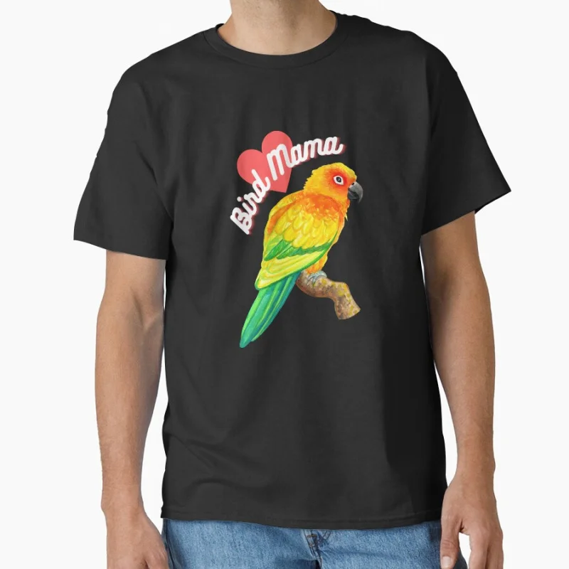 

Bird Mama _ Sun Conure Parrot Owner Watercolor Gift T shirt for man Large size Tops Funny parrot Graphic Printed clothes