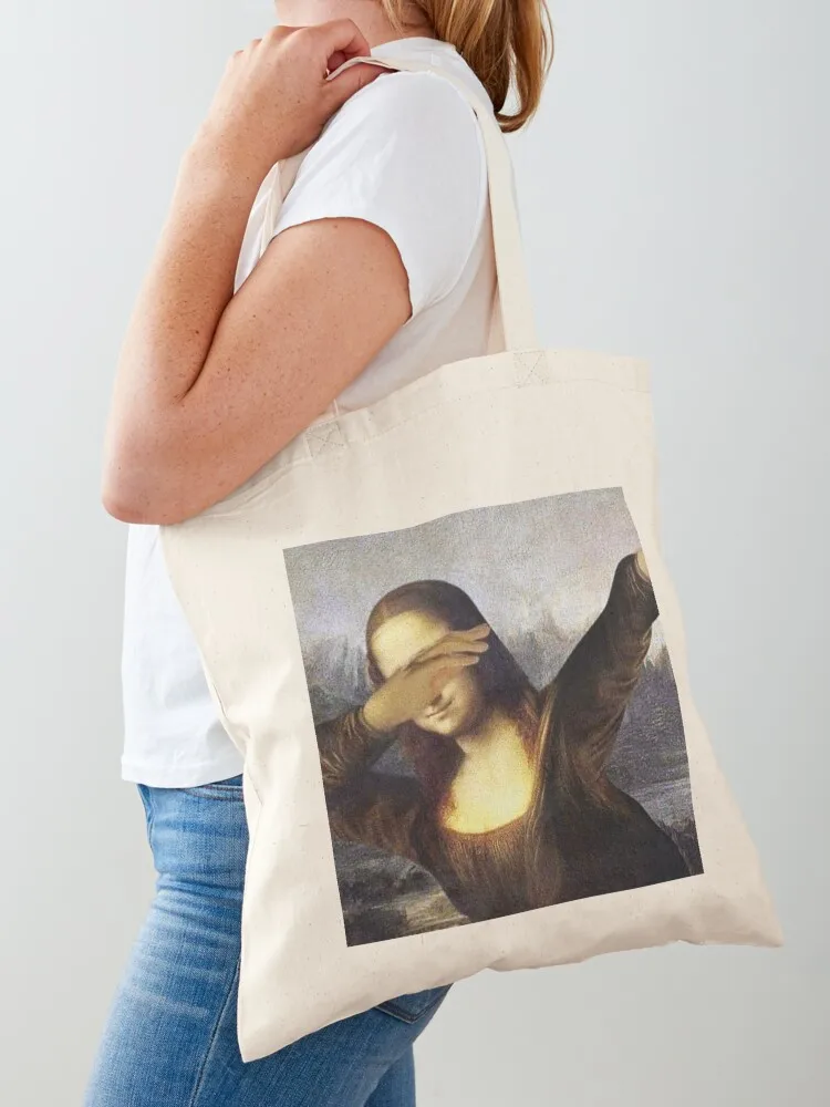 mona lisa doing the dab meme Tote Bag Handbags women reusable shopping bag canvas tote bag