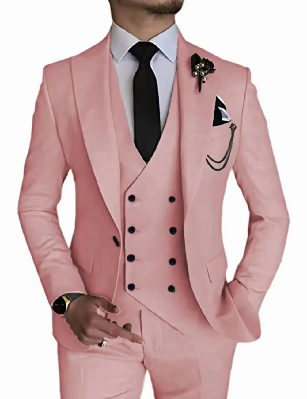 Luxury Men\'s Suit Single Button Business Suit 3-piece Wedding Groom Tuxedo (Jacket+Vest+Pants) Elegant High Quality 2024