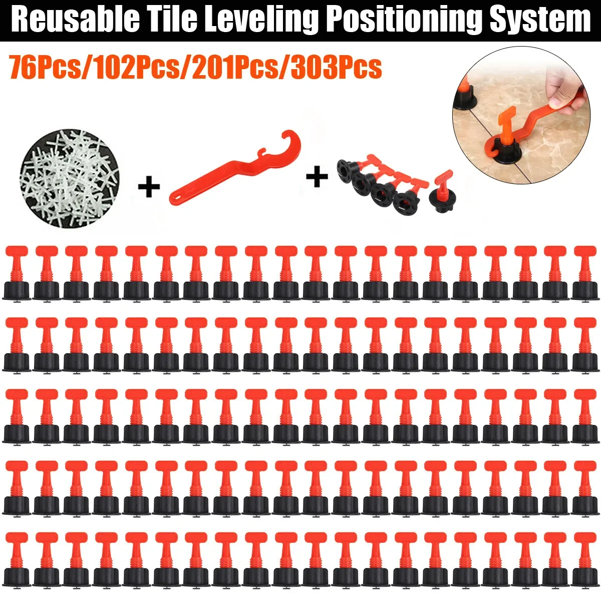 Sistema di livellamento delle piastrelle riutilizzabile cunei di livello distanziale per piastrelle 303/201/102/76 pezzi per il posizionamento delle piastrelle sistema di livellamento delle piastrelle della parete della pavimentazione