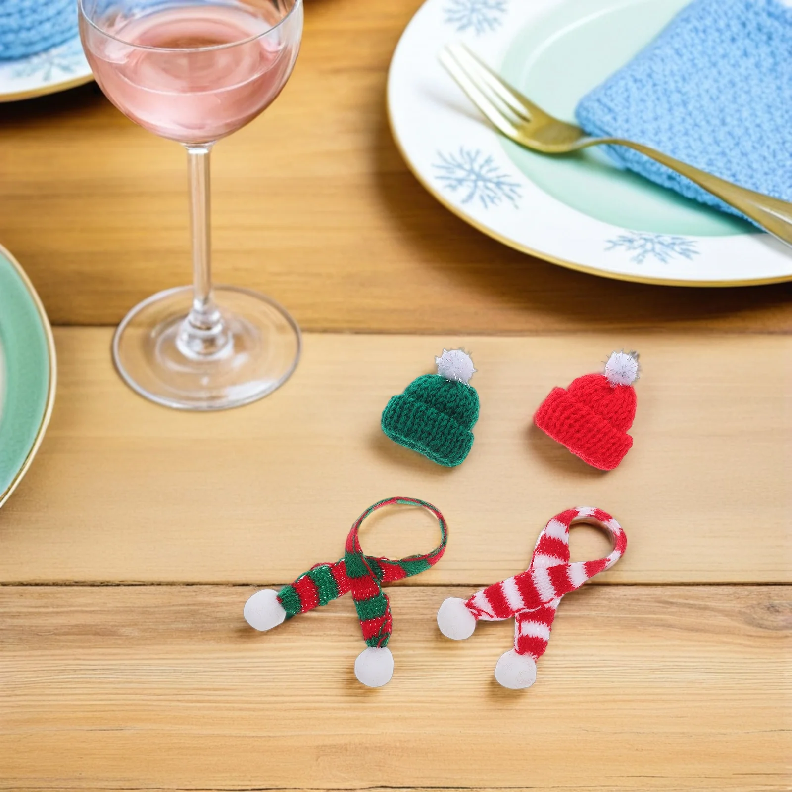 48Pcs Christmas Wine Bottle Hats Mini Knit Santa Caps Festive DIY Craft Decorations Home Party Tableware Holders