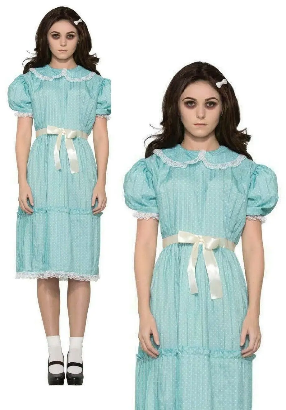 Kids Halloween Party Cosplay Costume Horror Film The Shining Cos for Girls Scary Movie Bloody Murderous Twin Cosplay Costume