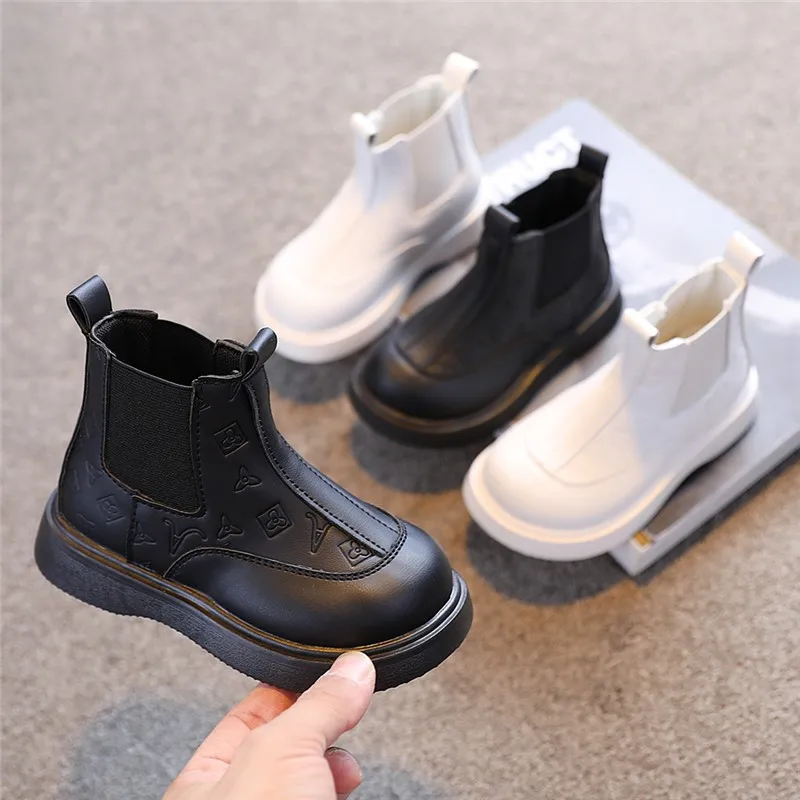 Girls Black Boot Fashionable Baby Short Boots Boys Soft Soled Leather Boots Ankle Boot Winter Shoe for Girl Kids Baby Boy Shoes