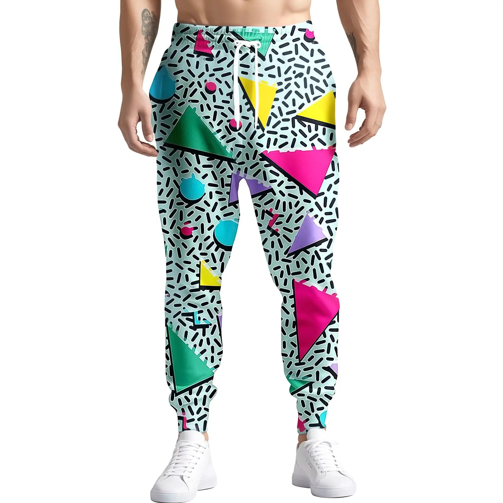 Herren 3D 80er 90er Bedruckte Sporthose Frühling und Herbst Tägliche Freizeithose Lose atmungsaktive Polyesterhose mit Bündchen