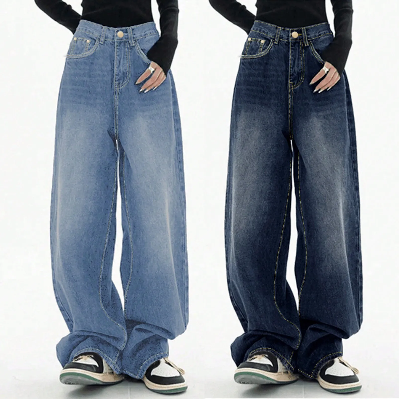 

Women Autumn Vintage Chicly Slim Button Female High Waisted Jeans American Basic Simple Casual Fashion Baggy Jeans Korea Pant