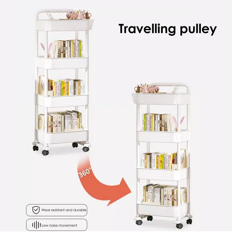 2/3/4 Tier Movable Bookshelf Trolley Rolling Storage Cart With Wheels Mobile Plastic Bookshelf Vegetable Snacks Storage Rack