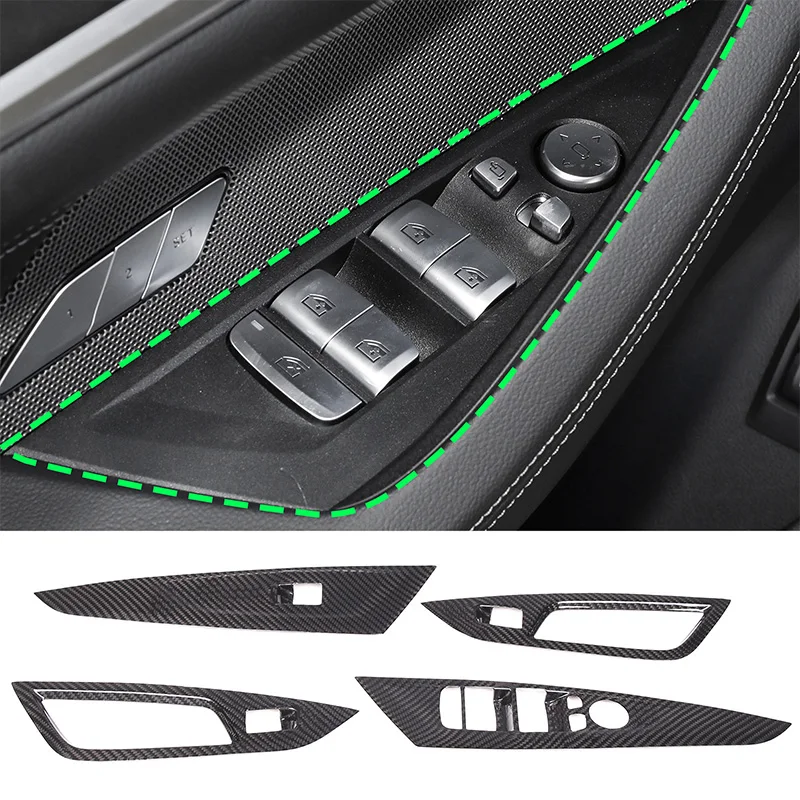 

Real Carbon Fiber Car Door Armrest Window Glass Lifting Buttons Frame Cover Trim For BMW 4 Series G22 G23 G26 2020-2024