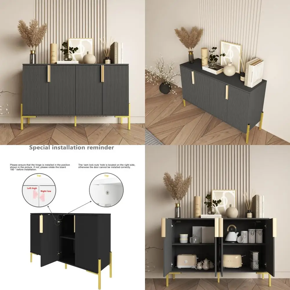 

Modern 4-Door Adjustable Shelf Buffet Cabinet with Golden Legs for Kitchen Storage